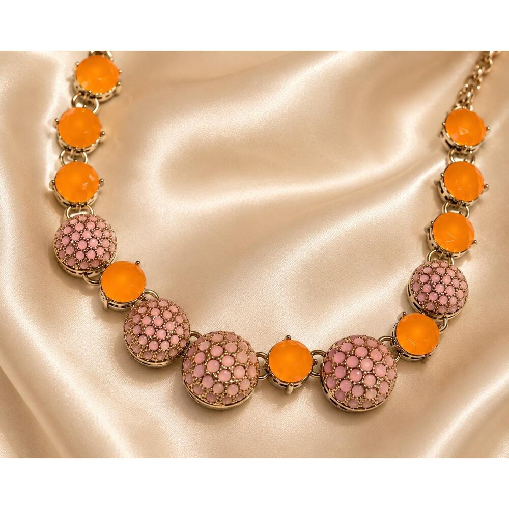 Vintage Liz Claiborne Pink Orange Bubble Disc Necklace 

Gold Tone Statement - Picture 3 of 8